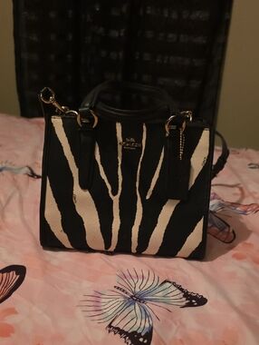 Coach Zebra-Print Satchel in Black & Cream